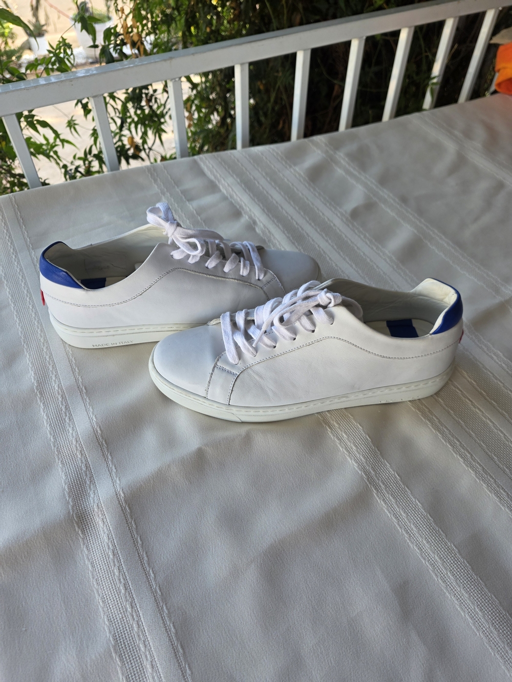 Women's White Leather Sneakers with Blue Heel Accent M.Gemi X Peroni